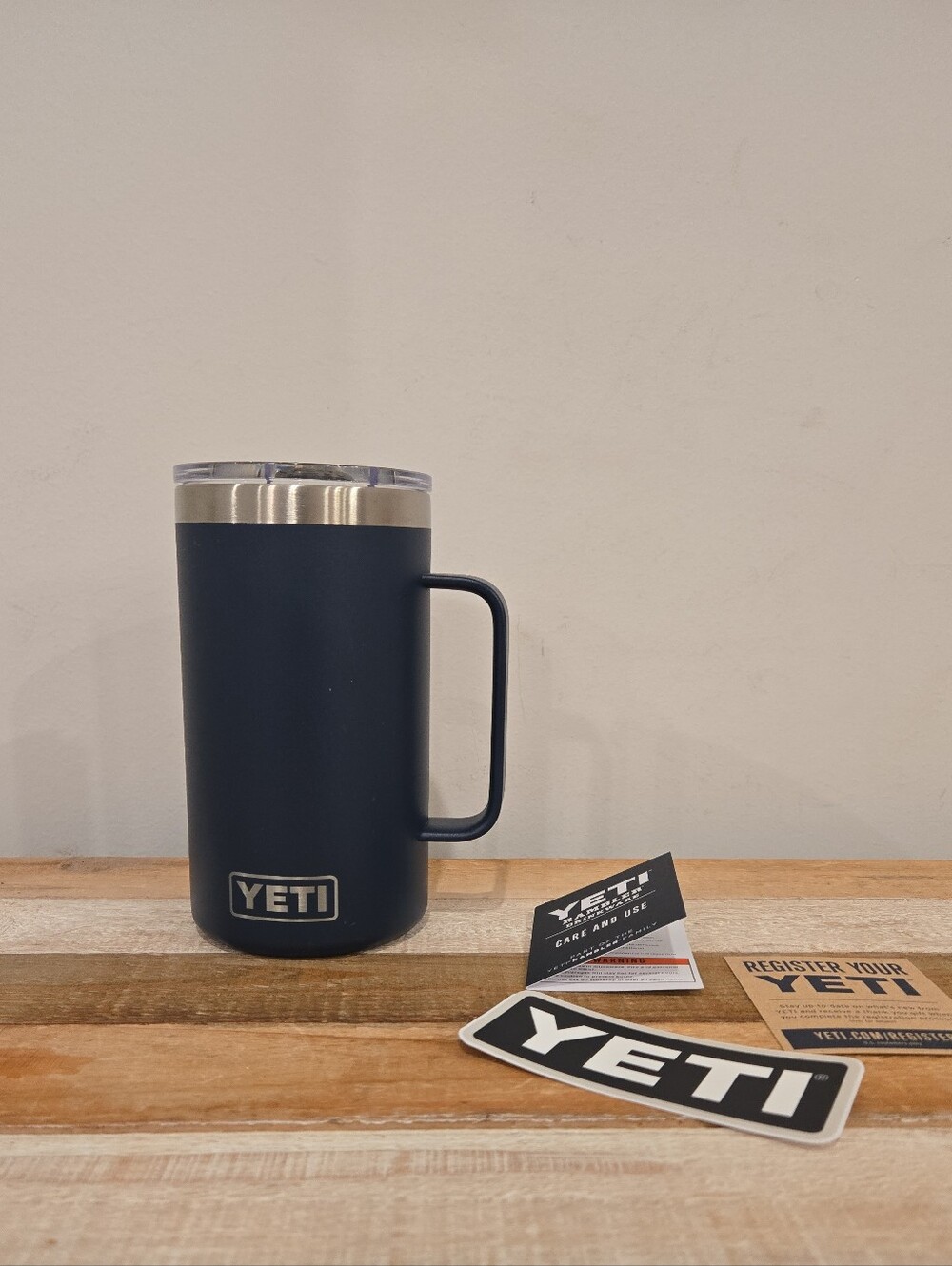 YETI Navy Blue Rambler Tumbler Handle Mug Slider Lid 24oz U LINE Engraved New